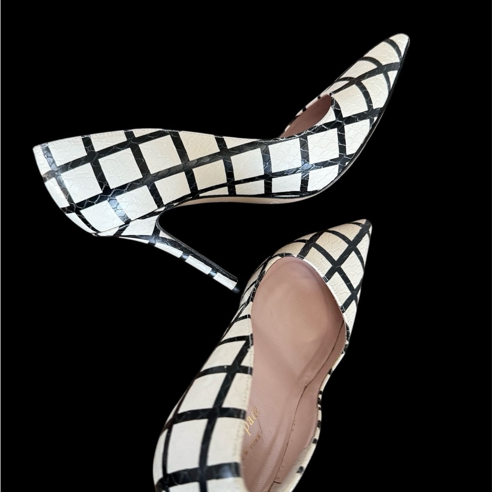 Kate Spade Larisa Pumps Heels Pointed-Toe Women's Cream/ Black Grid Snake print - Picture 8 of 8